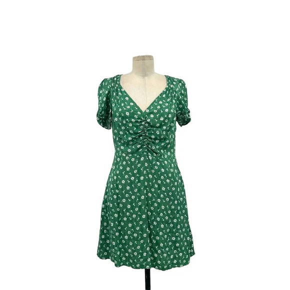 Free People Bond Street Green Mini Ruched Front Dress Size 6 - Picture 2 of 8